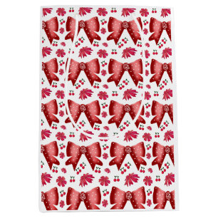 Red Cherry Bow Seamless Pattern Cute Coquette Gift Medium Gift Bag