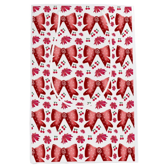 Red Cherry Bow Seamless Pattern Cute Coquette Gift Medium Gift Bag (Front)