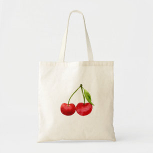 Red cherry cherries cute watercolor fruit tote bag
