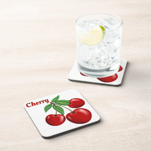 Red Cherry Cherries Design Personalised Coaster