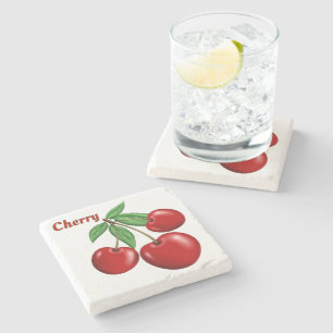 Red Cherry Cherries Design Personalised Stone Coaster