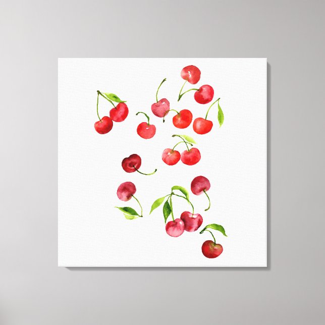Red cherry cherries watercolor canvas print (Front)