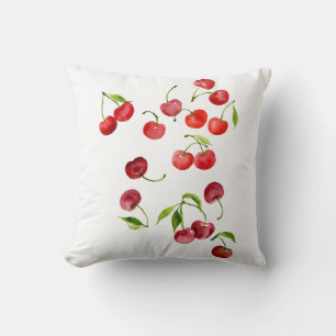 Red cherry cherries watercolor cushion