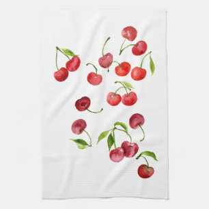 Red cherry cherries watercolor tea towel