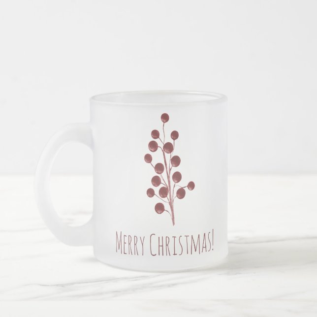 Red cherry christmas   frosted glass coffee mug (Left)