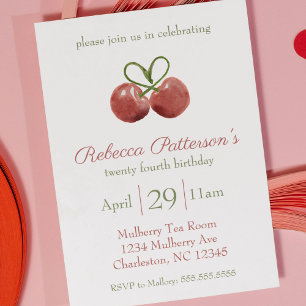 Red Cherry Coquette Watercolor Birthday Party  Invitation