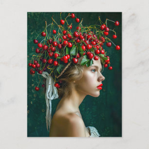 Red Cherry Crown Romantic Portrait Holiday Postcard