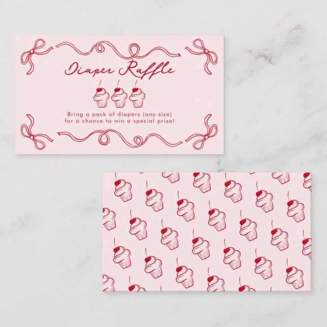 Red Cherry Cupcake Pink Girl Baby Shower Enclosure Card (Front/Back)