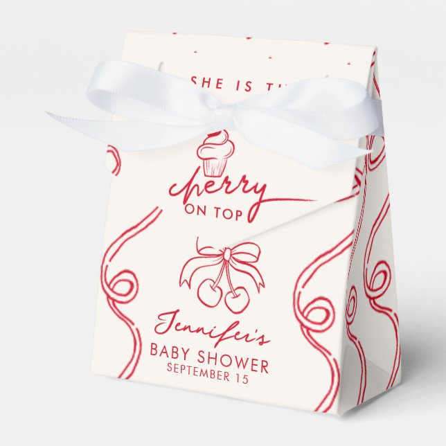 Red Cherry Cupcake Pink Girl Baby Shower  Favour Box (Front Side)