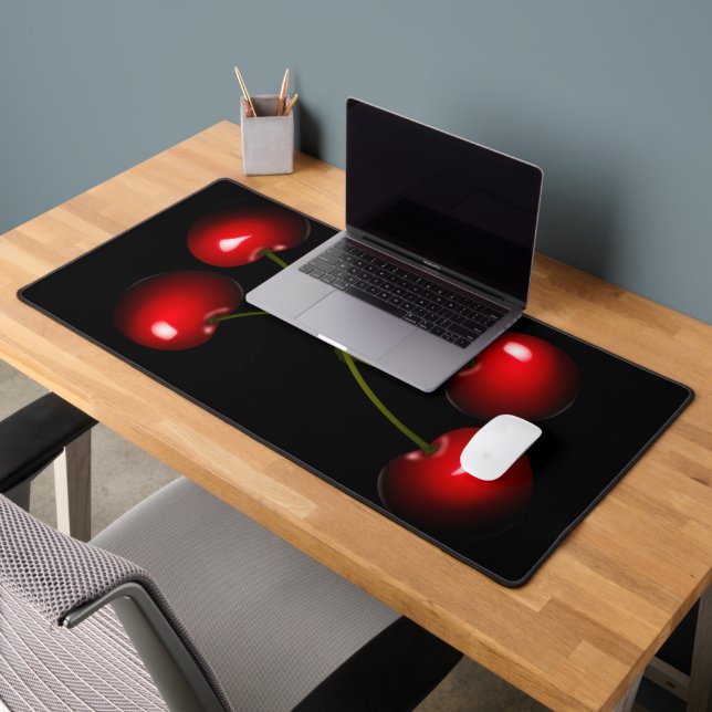 Red Cherry Custom Colour Black Desk Mat (Office 2)