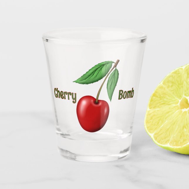 Red Cherry Design Personalised Shot Glass (Front)