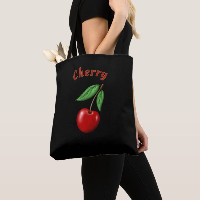 Red Cherry Design Personalised Tote Bag (Close Up)