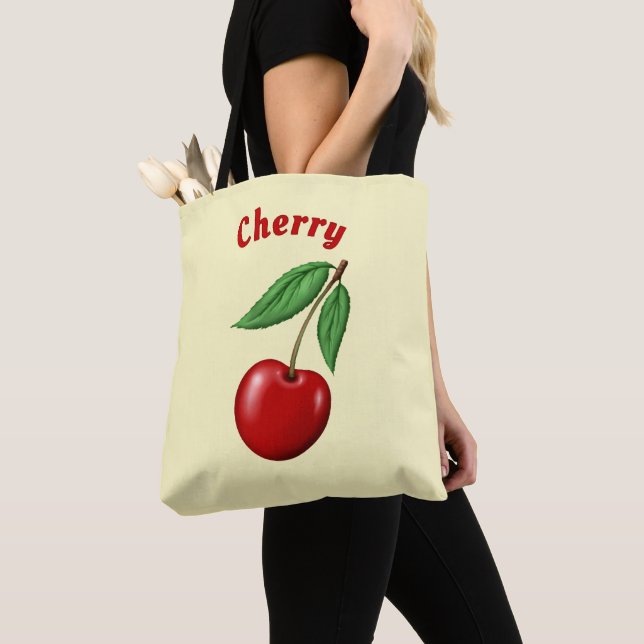Red Cherry Design Personalised Tote Bag (Close Up)