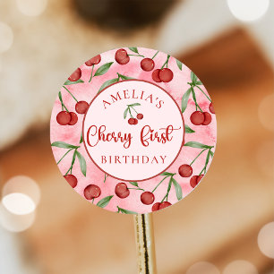 Red Cherry First Birthday Sticker