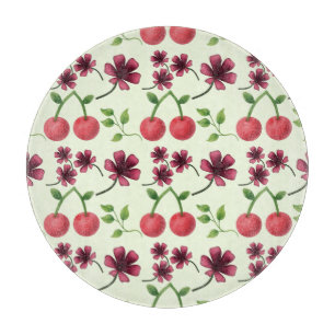 Red Cherry Floral Pattern Cutting Board