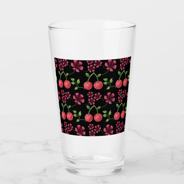Red Cherry Floral Pattern  Glass (Front)