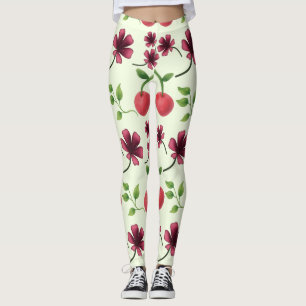 Red Cherry Floral Pattern Leggings