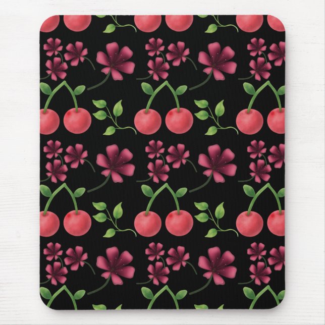 Red Cherry Floral Pattern  Mouse Mat (Front)