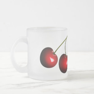 Red Cherry Frosted Glass Coffee Mug