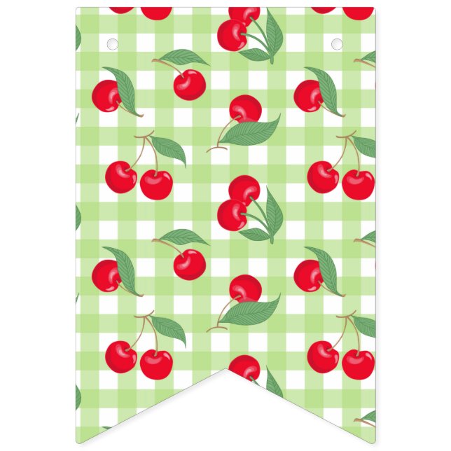 Red Cherry Fruit Green Leaves Pastel Lumberjack Bunting (First Flag)