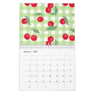 Red Cherry Fruit Green Leaves Pastel Lumberjack Calendar