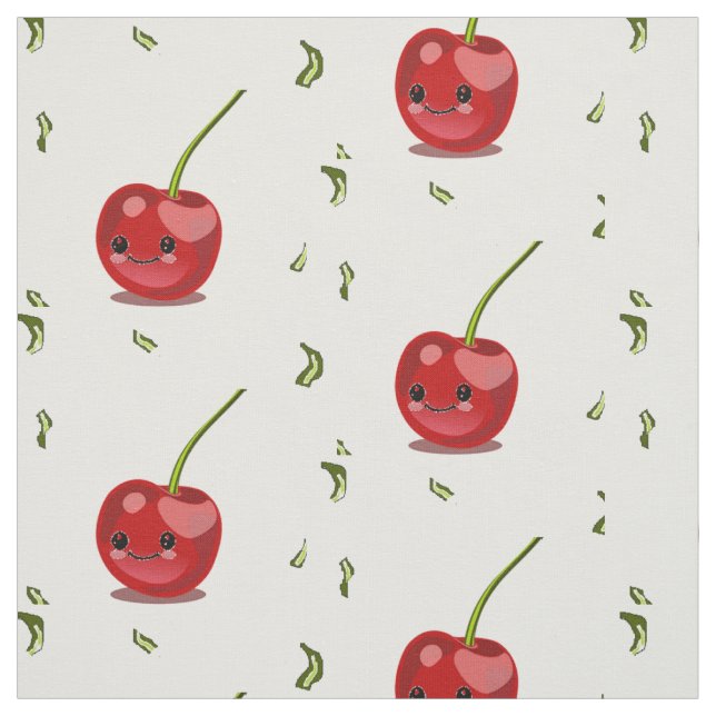 Red cherry fruit kawaii fabric (Swatch)
