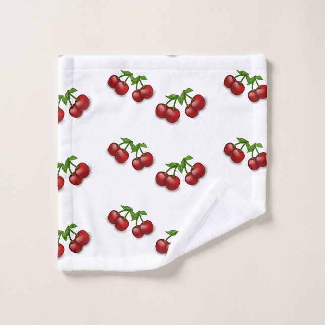Red cherry fruit on white wash cloth (Wash Cloth)