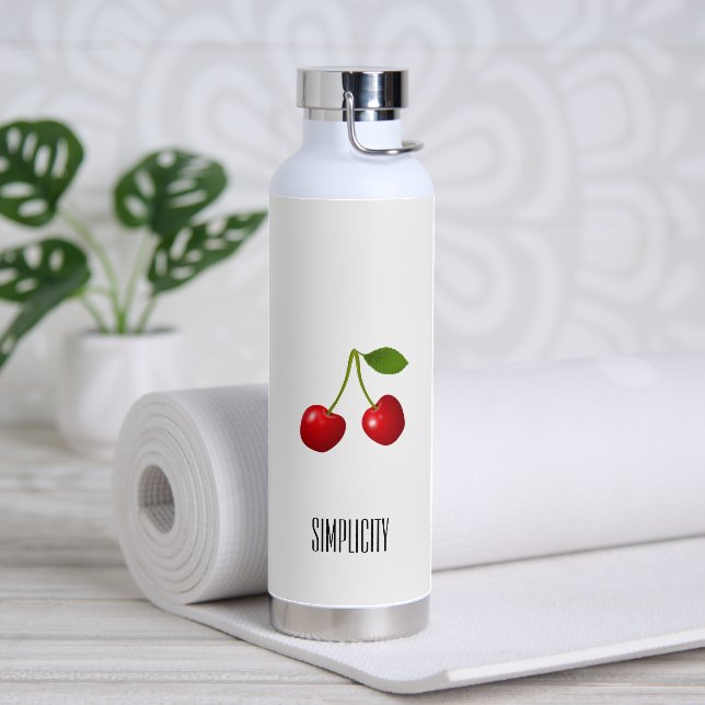Red Cherry Fruits on White Water Bottle (Yoga)