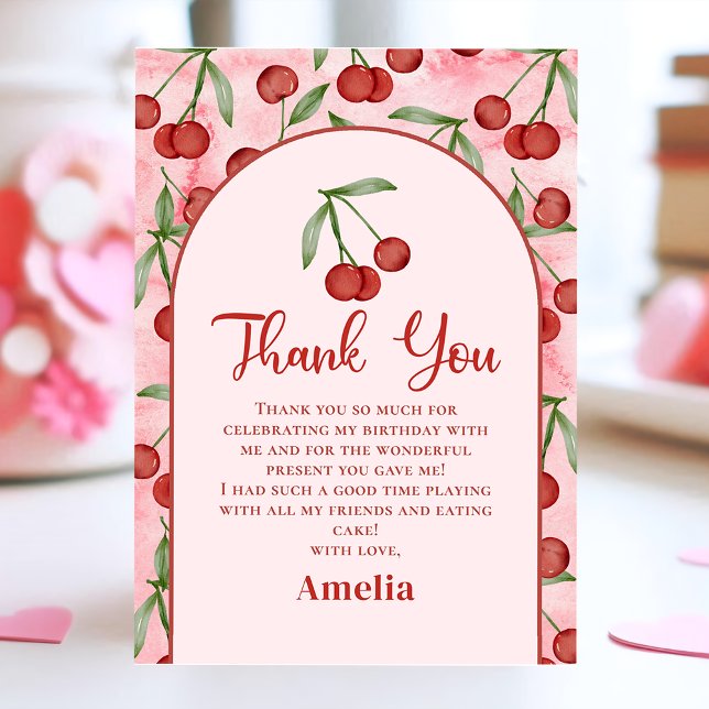 Red Cherry Girl Birthday Thank You Card (Creator Uploaded)