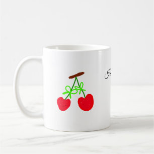red Cherry green bow add name date baby shower Coffee Mug