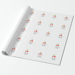 red Cherry green bow add name date baby shower Wrapping Paper