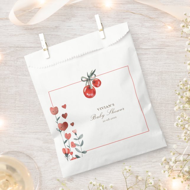 Red Cherry Heart Floral Favour Bags (Clipped)