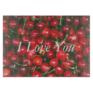 Red Cherry - I Love You (customisable text) Cutting Board