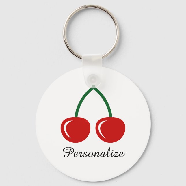 Red cherry keychain with personalised name (Front)