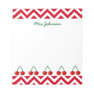 Red cherry notepad for teacher   Personalised name