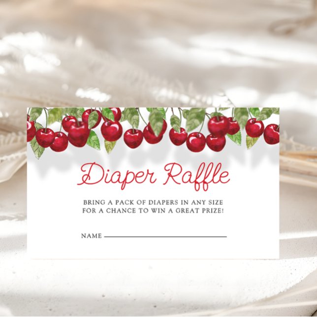 Red Cherry On Top Baby shower Diaper Raffle Ticket Enclosure Card (Creator Uploaded)