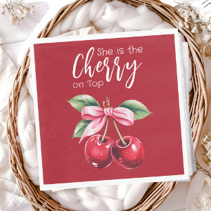 Red Cherry on Top Coquette Pink Bow Baby Shower Napkin