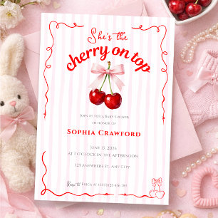 Red Cherry on Top Pink Bow Cherries Baby Shower Invitation