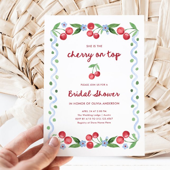 Red Cherry on Top | Whimsical Retro Bridal Shower Invitation (Creator Uploaded)