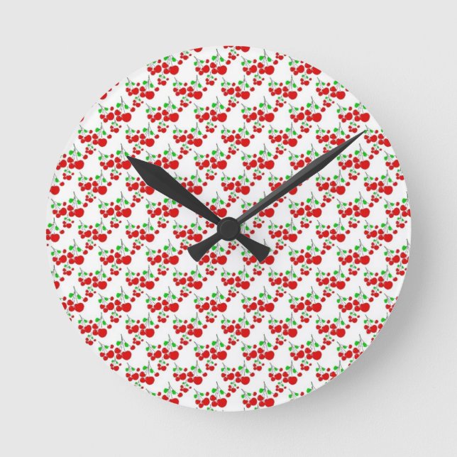 Red cherry pattern accessories - cherries by LeahG Round Clock (Front)