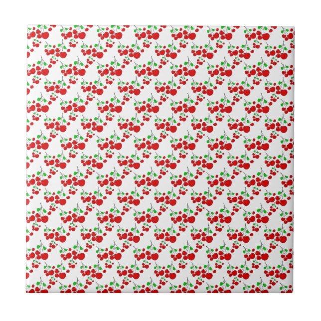 Red cherry pattern accessories - cherries by LeahG Tile (Front)
