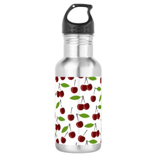 Red Cherry, Pattern Of Cherries, Leaves, Fruit 532 Ml Water Bottle
