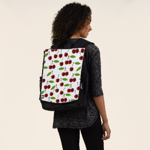 Red Cherry, Pattern Of Cherries, Leaves, Fruit Backpack