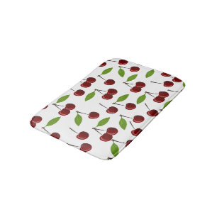 Red Cherry, Pattern Of Cherries, Leaves, Fruit Bath Mat