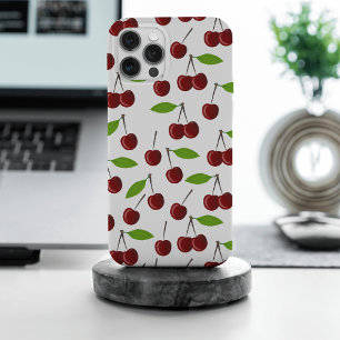 Red Cherry, Pattern Of Cherries, Leaves, Fruit iPhone 15 Pro Max Case