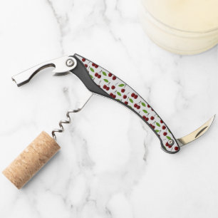 Red Cherry, Pattern Of Cherries, Leaves, Fruit Corkscrew