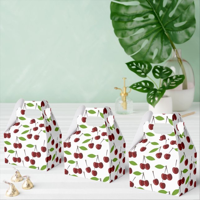 Red Cherry, Pattern Of Cherries, Leaves, Fruit Favour Box (Multiple)