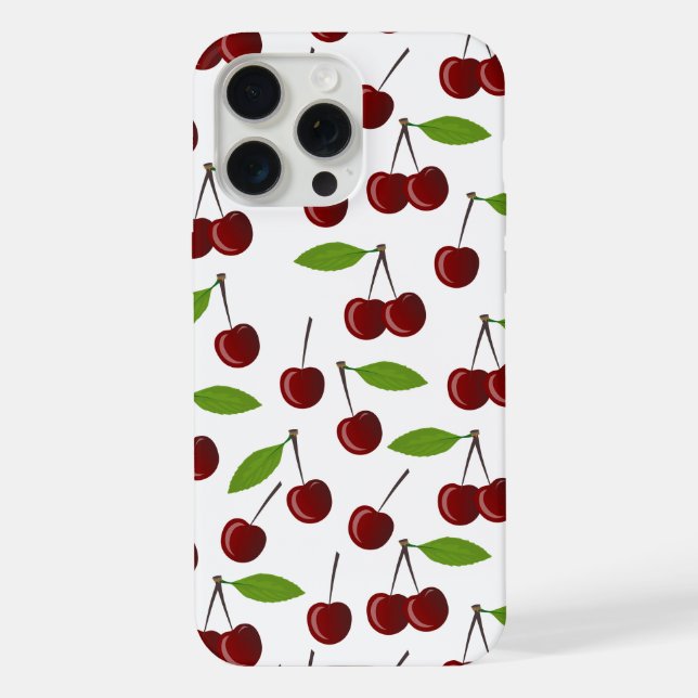 Red Cherry, Pattern Of Cherries, Leaves, Fruit iPhone Case (Back)