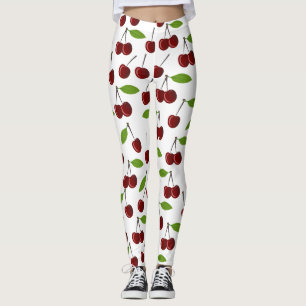 Red Cherry, Pattern Of Cherries, Leaves, Fruit Leggings