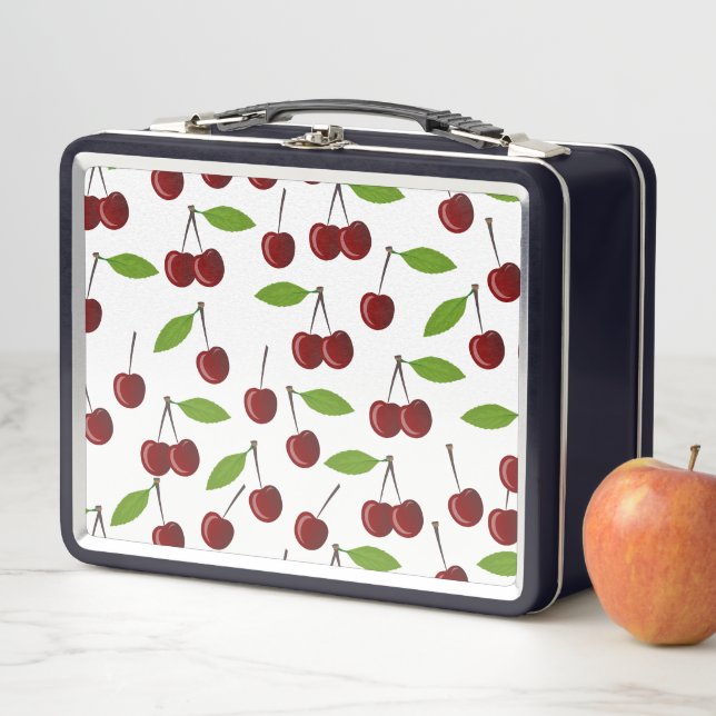 Red Cherry, Pattern Of Cherries, Leaves, Fruit Metal Lunch Box (In Situ)